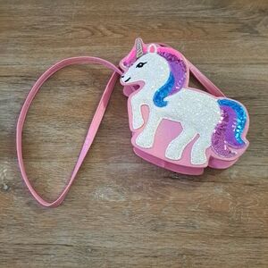 The Children's Place Pink Bag White Unicorn Sequin Glitter Horse Rainbow NWOT